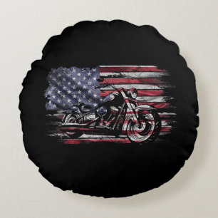 Coussins Ronds Vintage Motorcycle USA Drapeau Retro Biker, Motorc