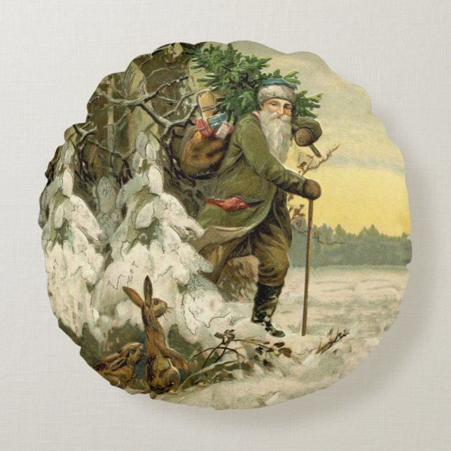 Coussins Ronds Vintage Père Noël Noël Victorien (Devant)