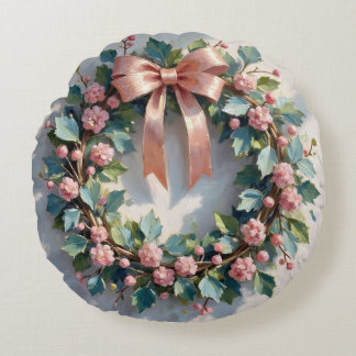 Coussins Ronds Vintage Pink Floral Wreath