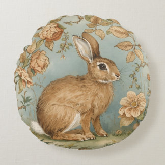 Coussins Ronds Vintage Rabbit,Bunny Rabbit,Florals Pattern, Retro