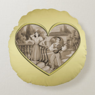 Coussins Ronds Vintage Romance couple, homme et femme, or