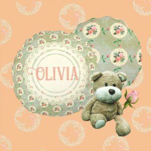 Coussins Ronds Vintage Rose personnalisé Doily Green Damask