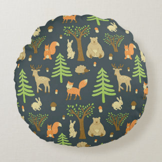 Coussins Ronds vintage seamless pattern with cute images of bear,