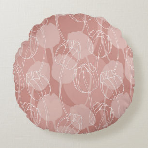 Coussins Ronds Vintage Tulipes blanches Arrière - plan rose