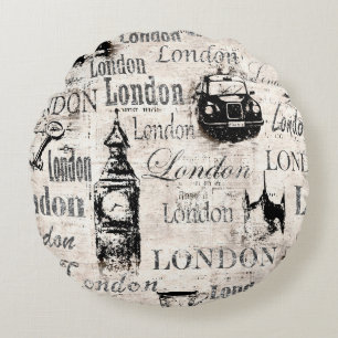 Coussins Ronds Vintage vieux journal papier Londres collet grunge
