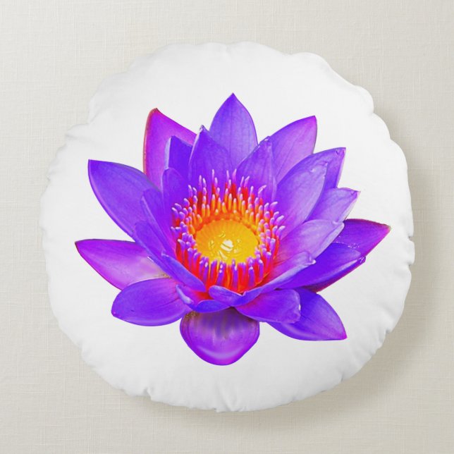 Coussins Ronds Violet Lotus Flower sur blanc (Devant)