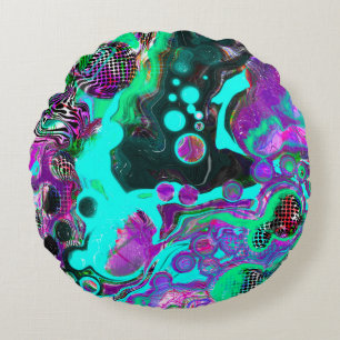 Coussins Ronds Violet, Turquoise, Bleu, Noir Coloré Liquide Abstr