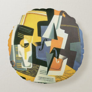 Coussins Ronds Violon et verre de Juan Gris, Cubisme Vintage