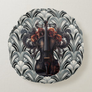 Coussins Ronds Violon noir dans Art Déco Oreillers à lancer rond 