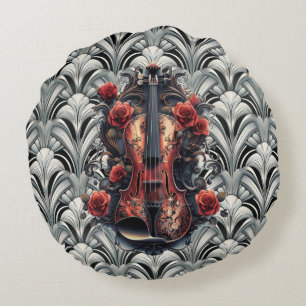 Coussins Ronds Violon noir dans Art Déco Oreillers à lancer rond 