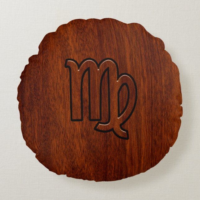 Coussins Ronds Virgo Zodiac en bois de mahogany (Devant)