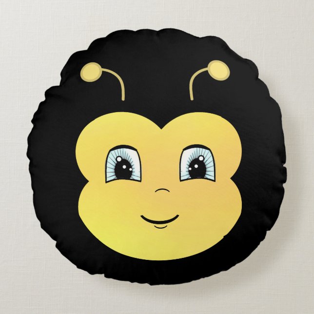 Coussins Ronds Visage de abeille heureuse mignon (Devant)