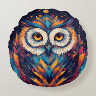 Coussins Ronds Visage de hibou géométrique coloré