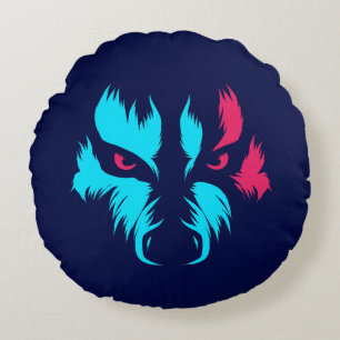 Coussins Ronds Visage de Loup Néon