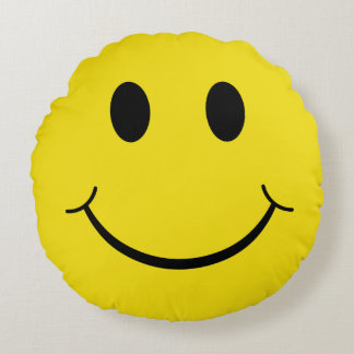 Coussins Ronds Visage Jaune Heureux Classique des Années 70