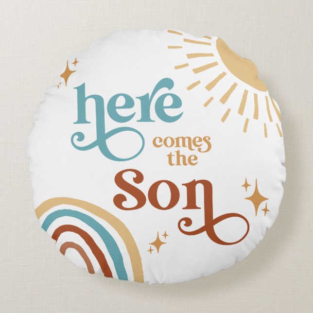 Coussins Ronds Voici le Baby shower garçon Son Sunshine (Devant)