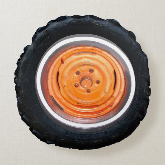 Coussins Ronds voiture antique orange pneu (Devant)