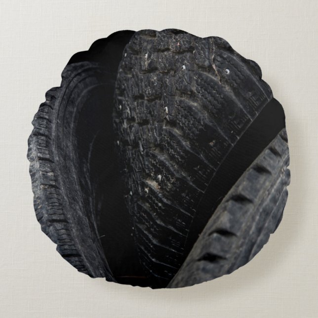 Coussins Ronds Voiture automobile vieux pneus Black Road voyages (Devant)