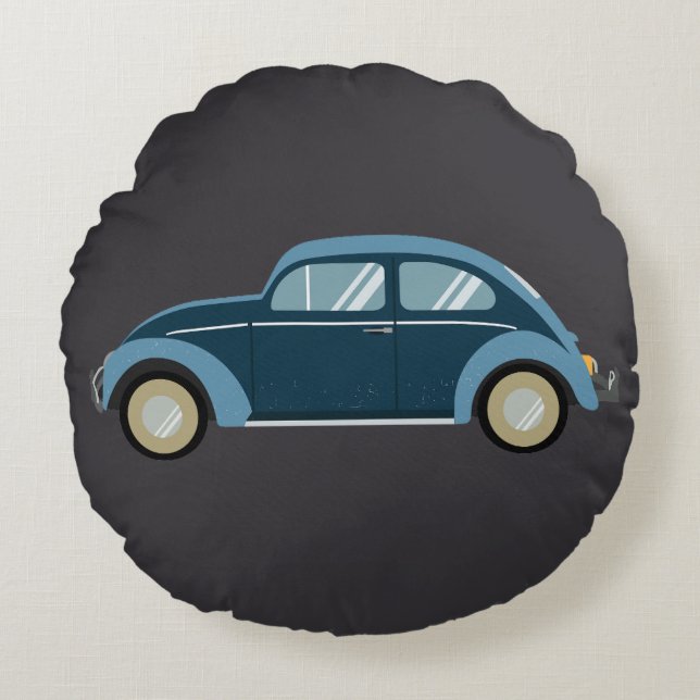 Coussins Ronds voiture cool bleu rétro avec des menottes (Devant)