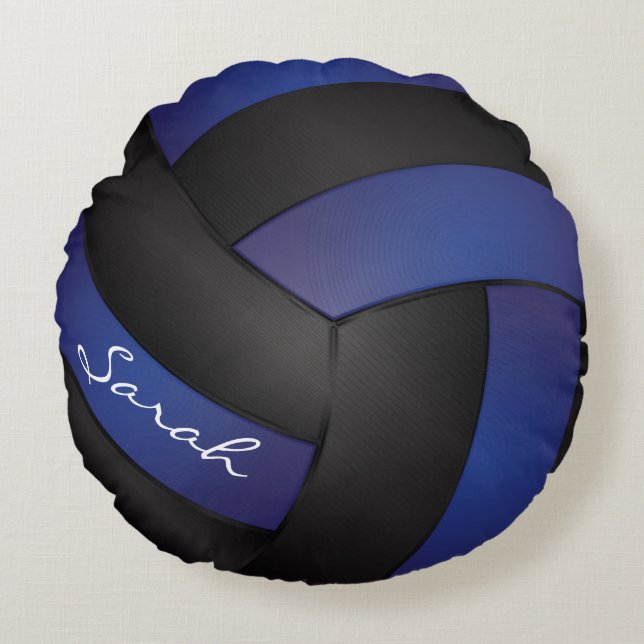Coussins Ronds Volley-ball bleu foncé et noir | Personnaliser (Devant)