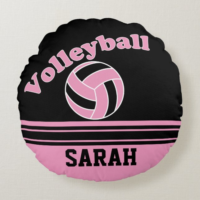 Coussins Ronds Volley-ball sport rose et noir | Nom do-it-yoursel (Devant)