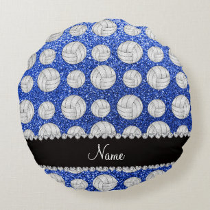 Coussins Ronds Volleyballs bleus nommés faits sur commande de