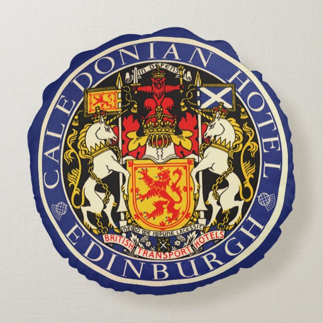 Coussins Ronds Voyage Rétro Hôtel Caledonian Édimbourg Écosse (Dos)
