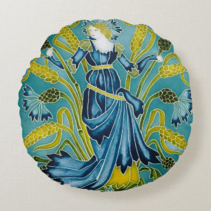 Coussins Ronds Walter Crane Bleuet Arts and Crafts