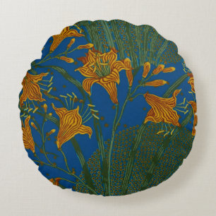 Coussins Ronds Walter Crane Modèle floral à lis de jour anciens
