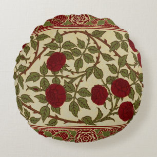 Coussins Ronds Walter Crane Vintage Rosamund Rouge Rose Floral Ar