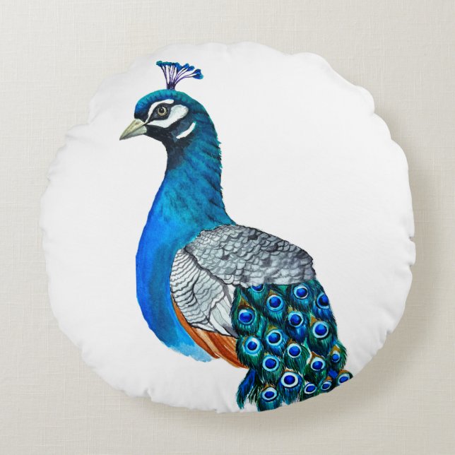 Coussins Ronds Watercolor peacock (Devant)