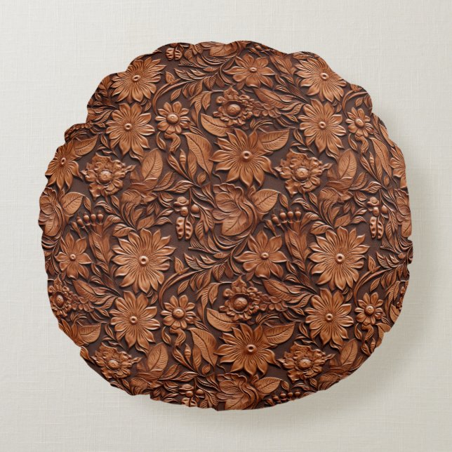 Coussins Ronds Western Cowgirl Brown Floral (Devant)