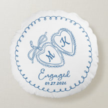 Whimsical Engaged Couple Blue Hearts Trendy Doodle