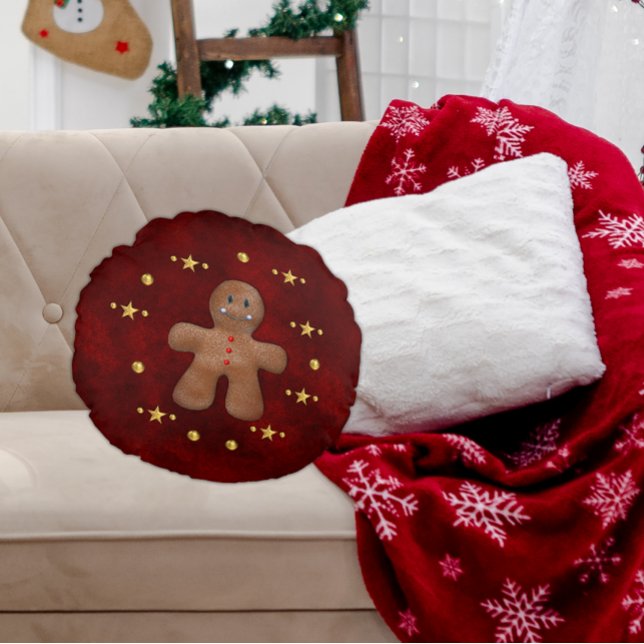 Coussins Ronds Whimsical Gingerbread Homme Noël (Créateur téléchargé)