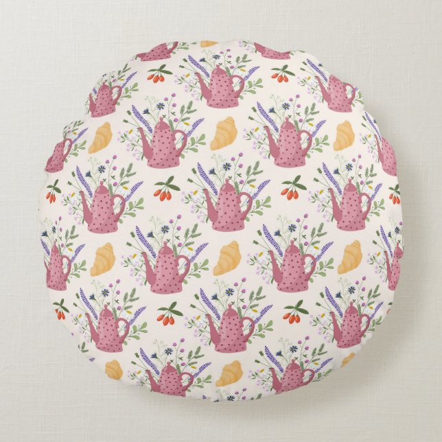 Coussins Ronds Whimsical Tea Time Doodle Throw Pillow (Devant)