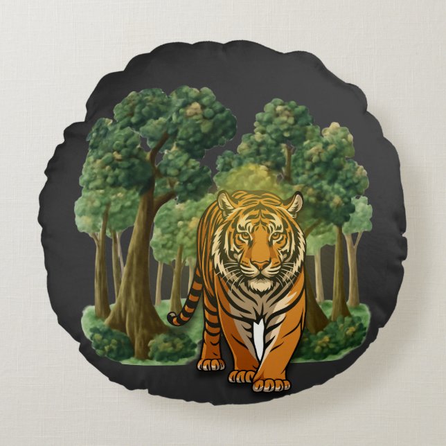 Coussins Ronds “Wild Tiger in the Forest – Natural Light Jungle D (Devant)