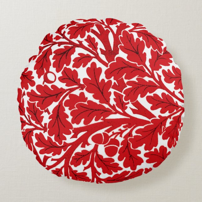 Coussins Ronds William Morris Feuilles de chêne, rouge profond et (Devant)