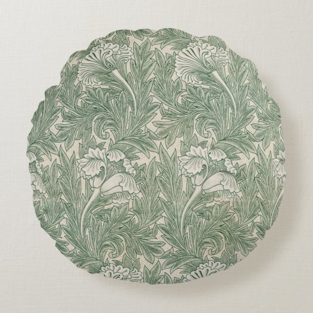 Coussins Ronds William Morris tulip fond textile vert (Devant)