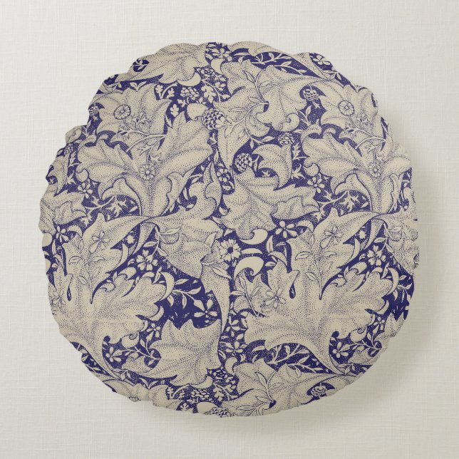 Coussins Ronds William Morris Wallflower bleu damas floral (Devant)