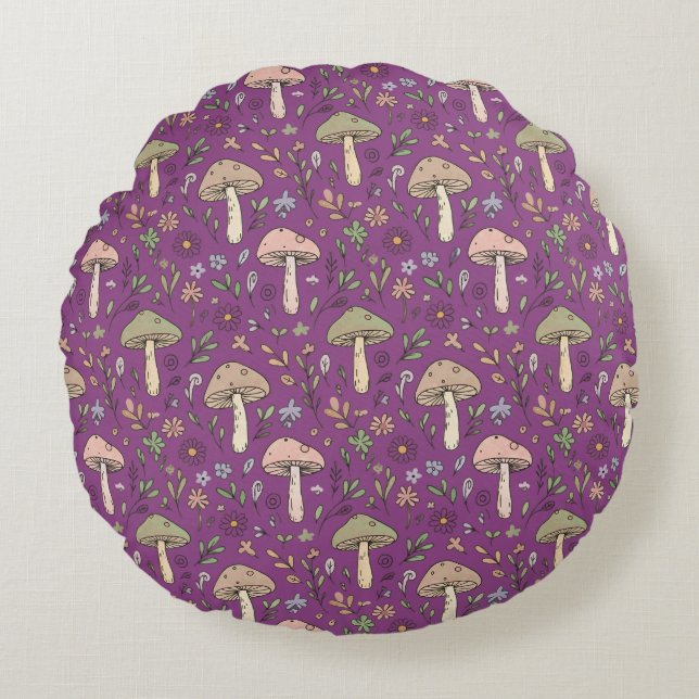 Coussins Ronds Witchy Plum Purple Fungi Seamless Pattern Gift (Devant)