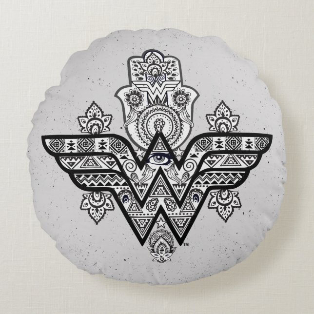 Coussins Ronds Wonder Woman Spirituel Paisley Hamsa Logo (Devant)