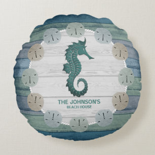 Coussins Ronds Wood and Seahorse
