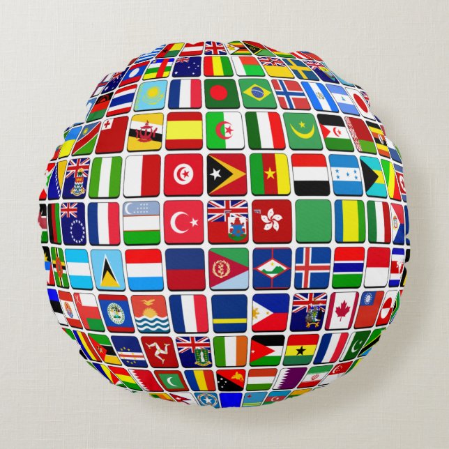 Coussins Ronds World Flags Globe, International, (Devant)