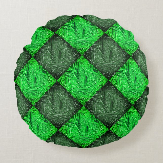 Coussins Ronds Xadrez verde falsa grama ou folhas de coqueiro. (Devant)