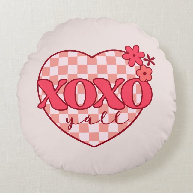 Coussins Ronds XOXO | Coeur rose mignon et amoureux (Devant)