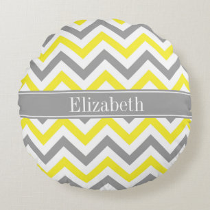 Coussins Ronds Yellow Dk Gray White LG Chevron Gray Nom Monogram