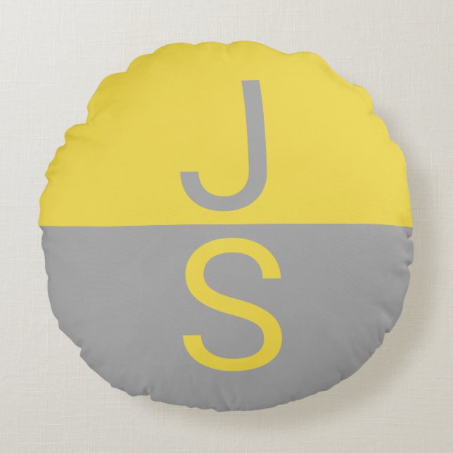 Coussins Ronds Yellow & Grey Modern Initials monogram (Devant)