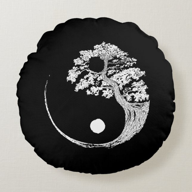 Coussins Ronds Yin Yang Bonsai Tree Japon, bouddhiste japonais Ze (Devant)