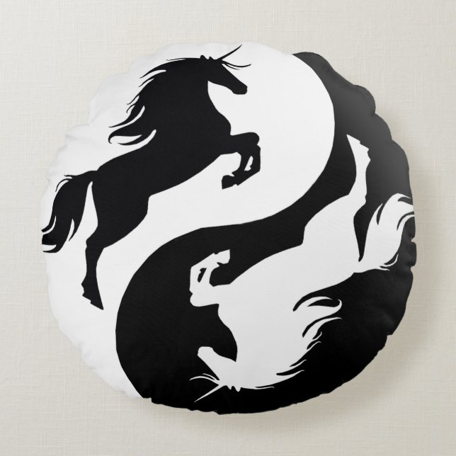 Coussins Ronds Yin Yang Unicorn Jeu d'oreiller (Devant)