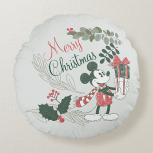 Coussins Ronds Yuletide Joy   Joyeux Noël Mickey